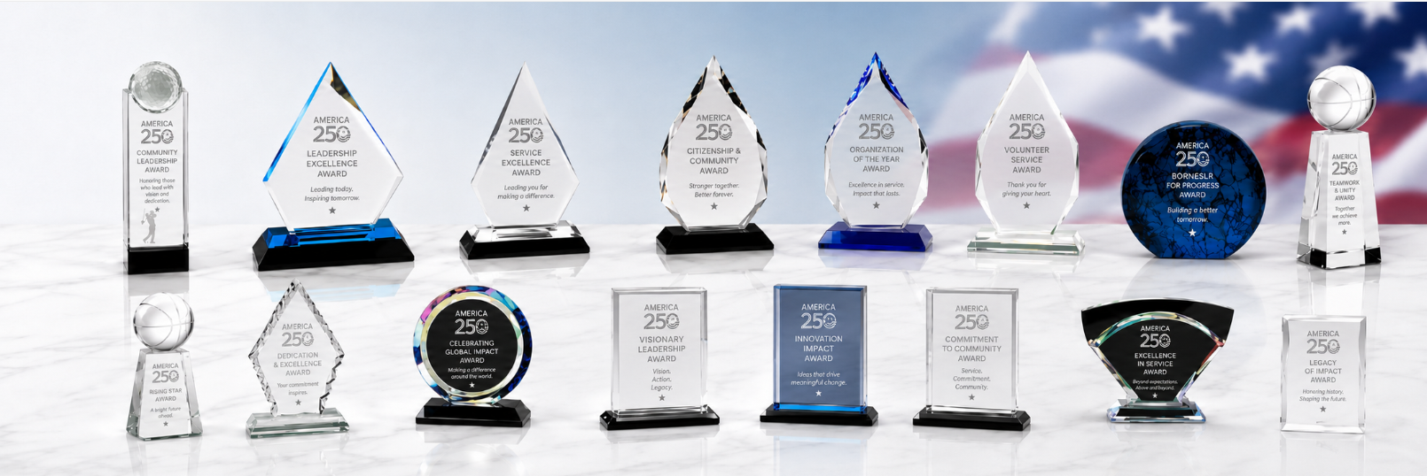 America250 Engraved Crystal Awards Collection